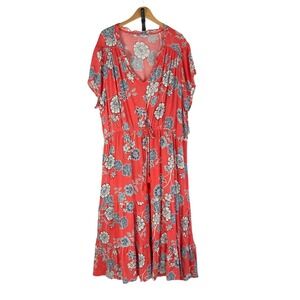 Sonoma Boho Floral Maxi Tiered Dress Plus Size 4X Orange Cottagecore Coastal NWT